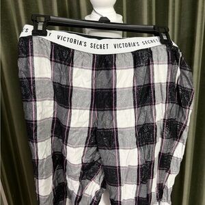 Victoria's Secret Plaid Glitter Sparkle Pajama Pants - Black, White & Pink